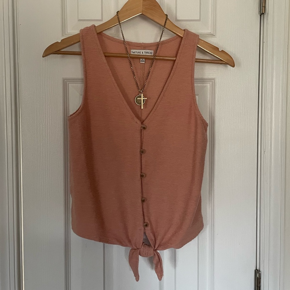 Texture & Thread Button-Front Tie Tank Top - image 8